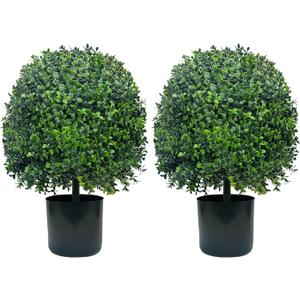 Artificial Boxwood Topiary Ball Trees 20 Inch 2pcs UV-Anti Greenery Decorative Faxu Plants for Home Front Porch, Indoor Walkway, Entryway Indoor & Outdoor Decor