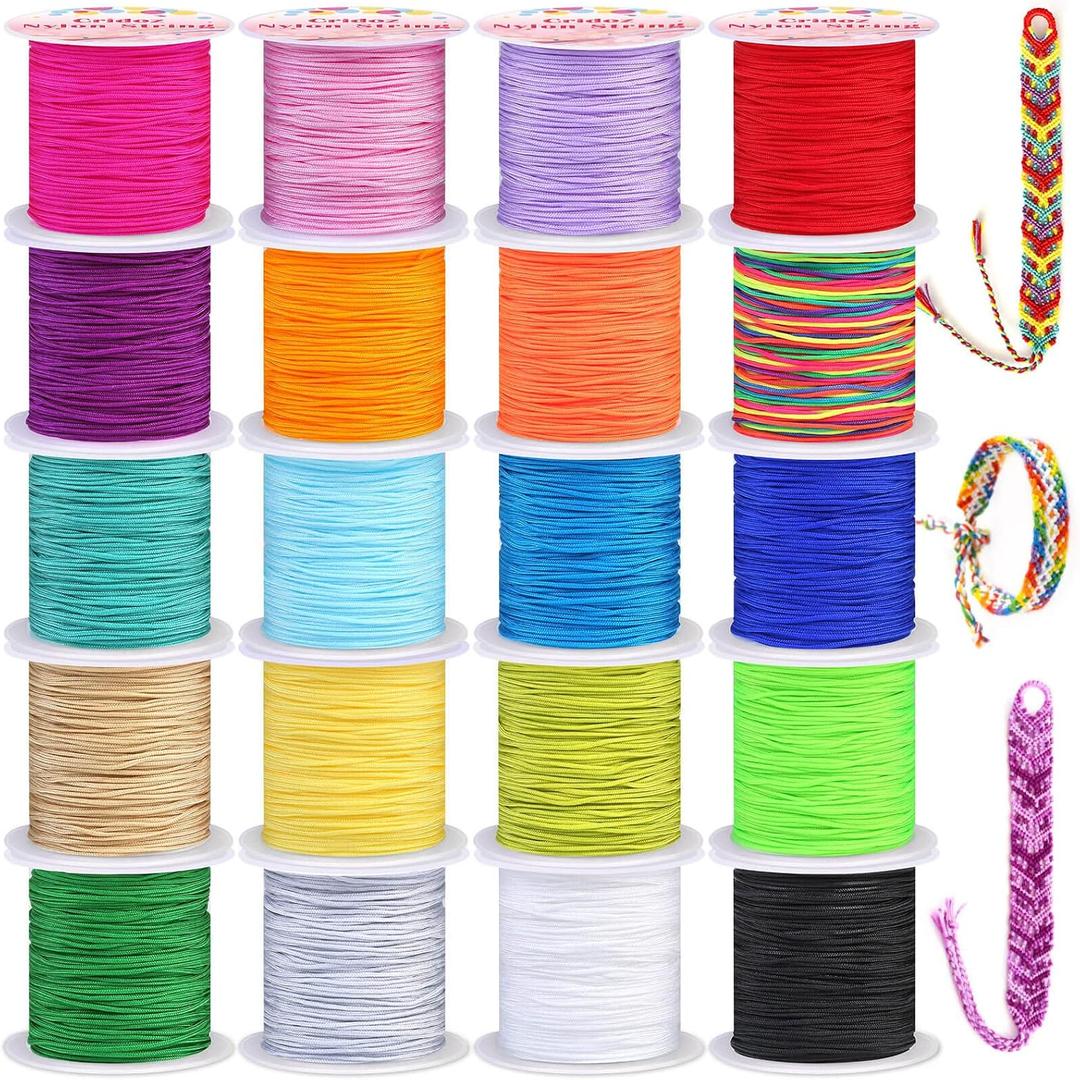 Nylon String for Bracelets, Cridoz 20 Rolls Chinese Knotting Cord Nylon Beading Thread for Kumihimo, Braided Bracelets, Beading, Necklaces, Macrame Craft, Wind Chime, Jewelry Making