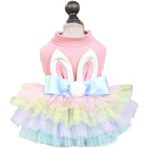 Pink Bunny Ears Dog Dress Spring Girl Puppy Clothes for  Dog, Easter Cat Dress for Cat Funny Tutu Dress Holiday Pet Outfit (Colorful, X-Large)