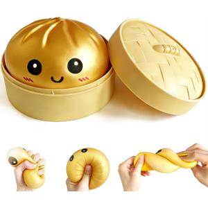 Dumpling Squishy Mystery Box, Super Soft Slow Rising TPR Tear-Resistant Smiley Face Dumpling Toy, Fidget Sensory Toys for Easter Basket Stuffers, Parties, Classroom Prizes Adults Kids(Gold)