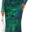 ZESICA Women's Long Sleeve Floral Maxi Dress 2026 Fall Off Shoulder Bodycon Ruched Mesh Cocktail Wedding Guest Dresses (M)