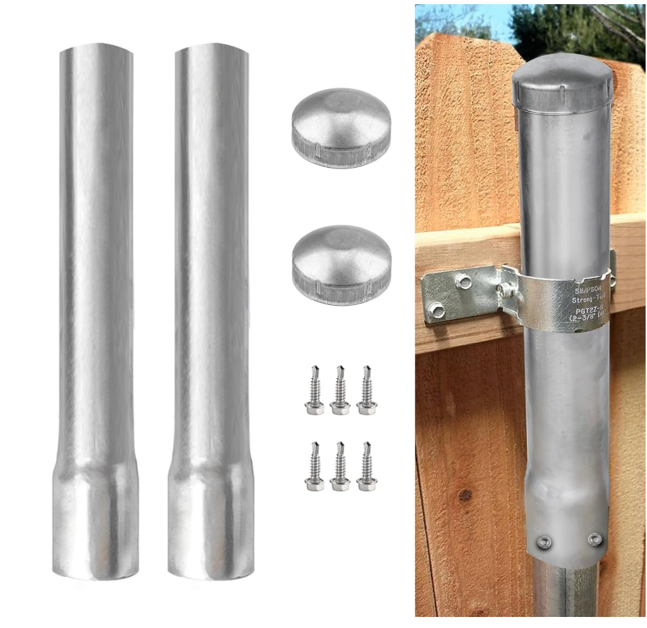 GRELWT 2 Pack 2-3/8" OD Metal Post Extender, 18" Fence Post Extension Height, Hot-dip Galvanized Steel, Includes Screws and Caps