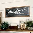 Laundry Sign for Family Laundry Room Decor Rustic Wood Frame Farmhouse Wall Art Black Signs Surface Waterproof Housewarming Gift, 19.7x7.9 inch