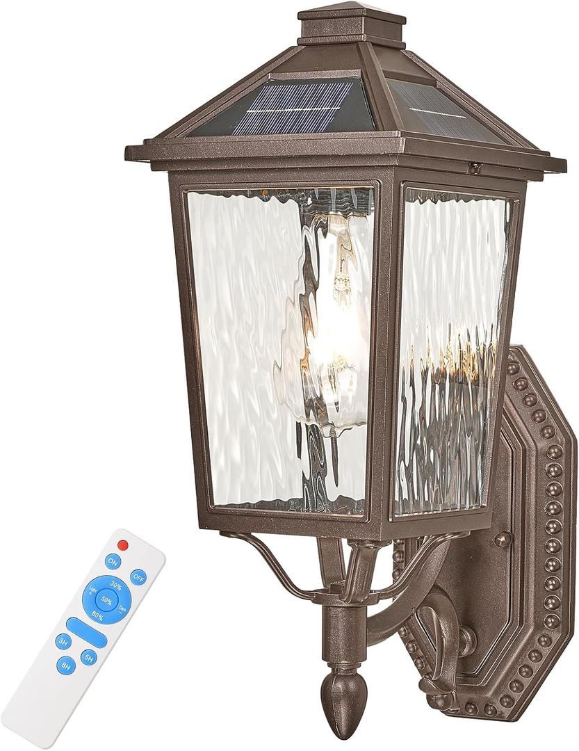 Solar Outdoor Wall Lights 15.5 Inch Height Dusk to Dawn Solar Sconce Lights Outdoor with Remote Control ORB Solar Porch Lights for House Paito Yard and Garage