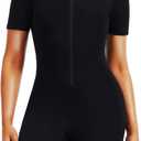 Full Body Sauna Suit for Women Sweat Jumpsuit Weight Loss Waist Trainers Lower Belly Fat Workout Shirt Top SweatSuits 3XL Black
