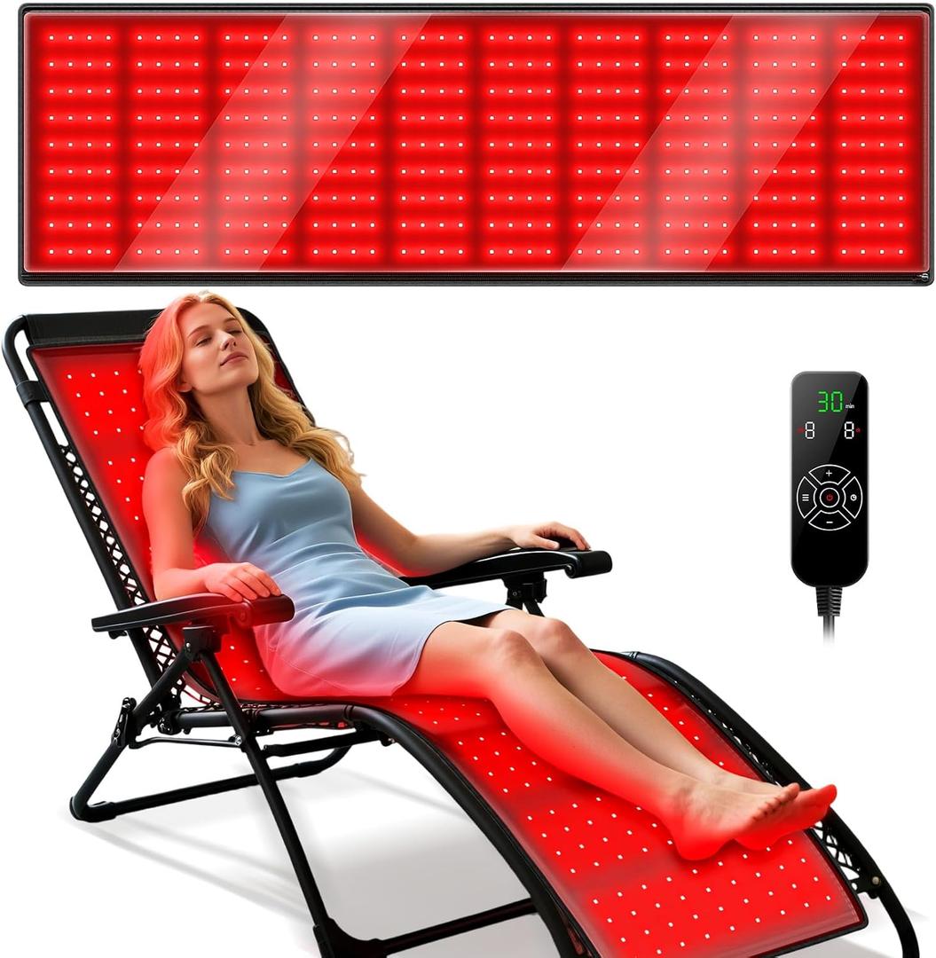 Red Light Therapy Mat with Lounge Chair, Infrared Light Therapy 660nm 850nm Full Body Blanket + Folding Reclining, 90~170 Red Light Folding Chair, for Pain Relief, Outside, Nap. Support 440 LBS