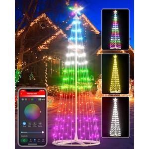 Avatar Controls 8FT Smart Outdoor Christmas Cone Tree, DIY Prelit Color Changing LED Christmas Tree Chasing Light Show App Remote Control, Music Timer Waterproof Large String Lights for Yard Decor