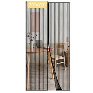 LJZOPU Magnetic Mesh Screen Door Curtain, Heavy Duty Polyester Material, Hands Free Entry and Self Sealing Design Keep Bugs Out, Pet and Kid Friendly, Easy Install, Black, 30" x 80"