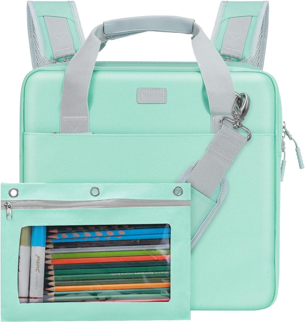 Realove 3 Inch 3 Ring Zipper Binder with Double Shoulder Strap & Handle - 3 D-Ring Binder with Zipper with Multi-Pocket (for 13 Laptop & Tablet and Smaller) for School-Light Blue(Pen not Included)