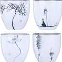 I-MART 4 Pcs Japanese Tea Cup Set, Chinese Style Ceramic Kung Fu Cups for Matcha, 5 oz Small Asian Tea Set, Traditional White Porcelain Cup Gift for Home or Office