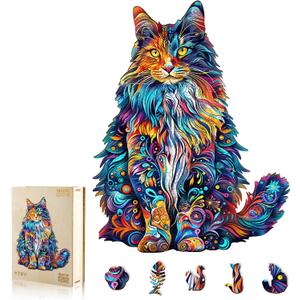 Wooden Puzzles for Adults, Cat Puzzles, Wooden Jigsaw Puzzles for Adults, 315 Pieces Wood Puzzles Adult, Unique Animal Shape Wood Puzzle, Creative Puzzle Gifts for Women Family Game (17.3 x 13.5in) (X-Large)