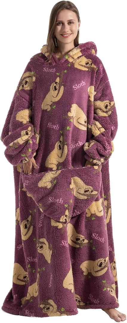 Oversized Wearable Blanket Hoodie for Adults - Extra Long Womens Blanket Sweatshirt (Sloth)