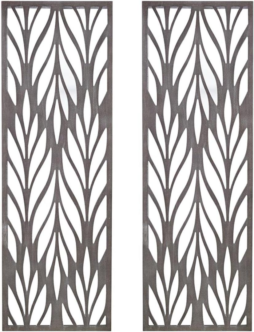 Madison Park Florian Wall Art - Carved Wooden Botanical Leaves Framed, Natural Sheen Finish - Modern Dcor for Living Room, Ready to Hang Bedroom Decoration, 12"W x 36"H x 1"D, Reclaimed Grey 2 Piece