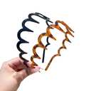 3 x 2Pcs Fashion Non-Slip Headbands for Women Girls, Zig Zag Headbands with Teeth Comb Hair Hoop Hairband Hair Accessories for Daily Use, Yoga, Spa, Parties (Black Brown, One Size)