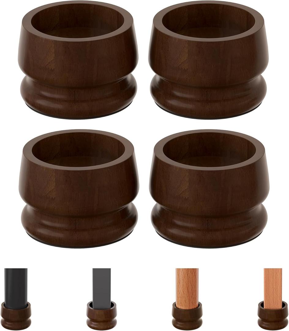 TQVAI Large Bed Risers Heavy Duty, 3" H(Inner 2" H), 2200 LBS Loading Capacity, Anti-Fall Edge, 4 Pack Wooden Bed Lifts Risers with Non-Slip Pads for King Queen Twin Full Bed Frame, Retro Brown