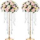 NUPTIO Wedding Centerpieces Gold Vases: 2 Pcs 21.7in Tall Crystal Flower Vase Metal Flowers Stand for Party Tables Decorations - Elegant Bulk Weddings Decoration Table Chandelier Centerpiece Stands