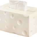 Ceramic Tissue Box Cover, Large Rectangle Cheese-Shape Tissue Box Holder with Bottom, Decorative Tissue Box for Bedroom, Bathroom, Parlors, Office, Vanity, Kitchen Countertop, Desk, Beige