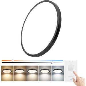 20 Inch Dimmable LED Flush Mount Ceiling Light, 40W,4350LM, 2700K/3000K/4000K/5000K/6000K CCT Selectable ,Round Flat Panel Light Low Profile Ceiling Light Fitures for Hallway/Kitchen/Bedroom, Black