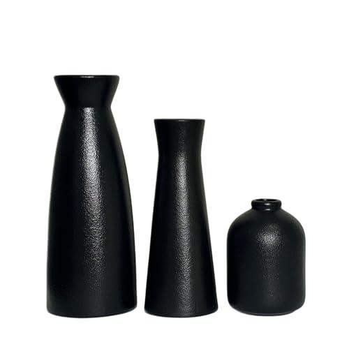 Veklray Black Ceramic Vase Set of 3,Modern Boho Flowers Vases for Home Decor,Farmhouse,Shelves,Entryway Table Decor,Bathroom,Livingroom Decoration Gifts Missing Vase