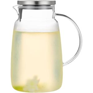 Purefold Glass Pitcher with Lid, 81oz Heat Resistant Water Jug for Hot/Cold Water, Ice tea and Juice Beverage Clear, Large Caliber Easy Clean