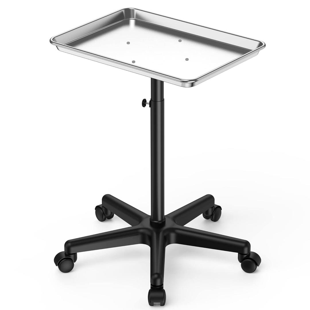 TASALON Rolling Salon Cart, Adjustable Height Premium Aluminum Tattoo Rolling Tray, Beauty Instrument Salon Table with Wheels, Cart for Hair Stylist Medical Dental Tray, Silver