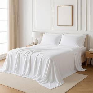 NON Sticky cotton Premium 6 Piece Egyptian Cotton Fitted King Sheet Set, Hotel Quality Soft Breathable Bedding Sheets, 16" Deep Pocket, 78" X 80", White Solid