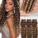 Burmese Curly Bundles Human Hair Water Wave with Spiral Human Hair Bundles 100% Unprocessed Virgin Hair Extensions 3 Bundles 18 20 22 Inch Brown Highlight Ombre Hair P4/27
