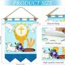 First Communion Banner Kit 11 x 15.74 Inch First Holy Communion Banner Kits Felt DIY Decor Set Include White Dove Communions Cup Lamb Grape Skewers for Church Sunday School (Blue)