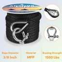 Anchor Rope 50 Ft X 3/8 Inch, Premium Solid Braid MFP Anchor Line, Boat Anchor Rope with Stainless Steel Thimble and Shackle (Black)