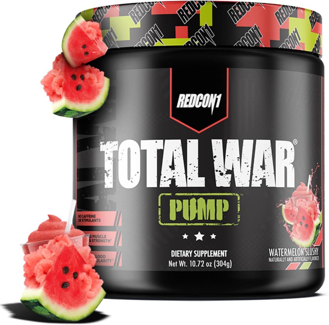 REDCON1 Non Stim & Caffeine Free Pre Workout Powder for Women & Men - Total War Pump - with L-Citrulline, Beta Alanine & More - Workout at Any Time of Day - Watermelon Slushy (10.72 oz) (BB: 06/2027)