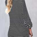 Astylish Women's 2025 Oversized Long Sleeve Shirts Button Up Striped Collared Front Pocket Top (Medium, Black)