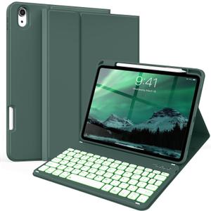 kenke for iPad 11/10th Gen Case with Keyboard 11/10.9 inch 2025 A16/2022, Detachable Wireless Bluetooth Keyboard Case with Right Side Pencil Holder, Backlit White Square Keycaps (Dark Green