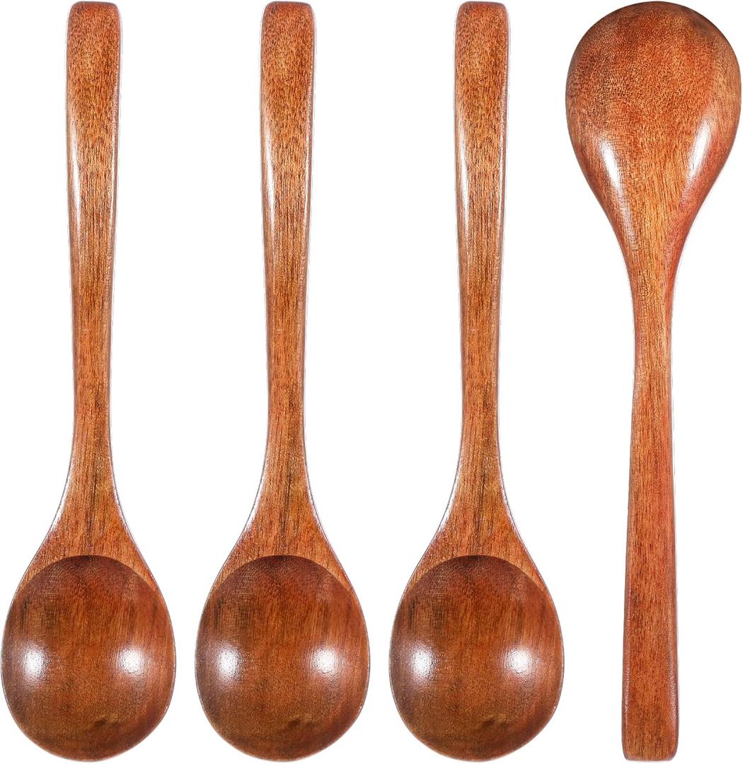 4 PCS Wooden Spoons for Eating, 7 Inch Wood Soup Spoons, Wooden Eating Spoon Wood Serving Table Spoon Set for Tea, Coffee Desserts Cereal