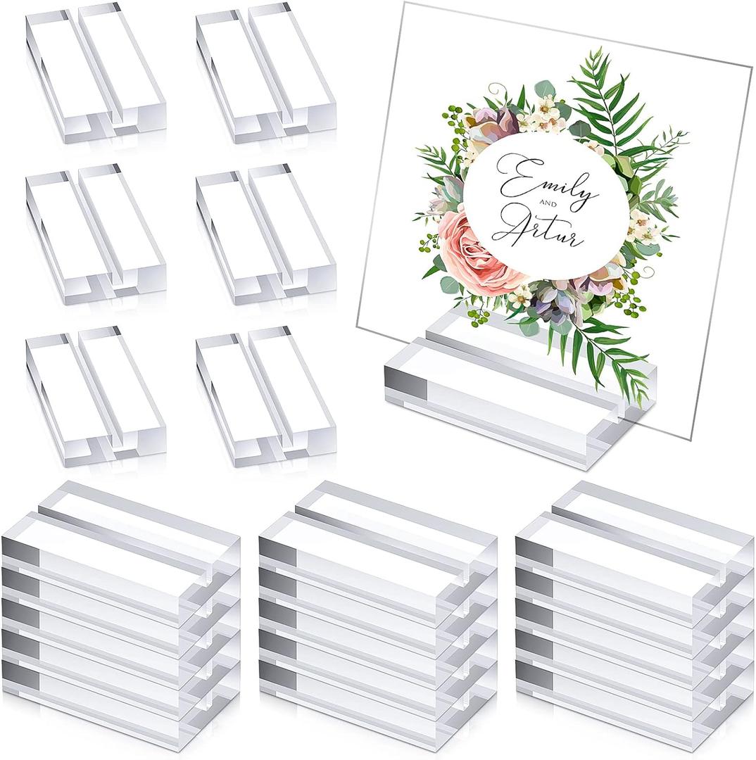 Blulu 20 Pieces Acrylic Place Card Holders 2 Inch Clear Stands Base with 3 mm Card Slot Numbers Display Table Sign for Wedding Exhibition Office Cafe Restaurant Photo Menu Meeting Table Decorations