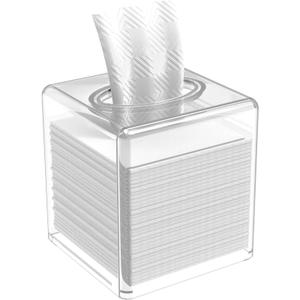 Clear Acrylic Square Facial Tissue Box Holder with Cover Modern Tissue Dispenser, Cover Napkin Organizer for Dryer Sheets, Bathroom, Desks, Countertop, Vanity, Bedroom Dressers,Kitchen Office Room (5.1*5.1*5.4 Inch)