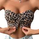 WDIRARA Women's Leopard Print Front Closure Bandeau Bras Strapless Wireless Bralette Seamless Tube Top (Medium, Khaki)