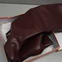 VOZTOLLS Women's Knee High Boots Wide Calf Square Toe High Heel Tall Boots Pull On Leather Slouchy Long Boots Fahion Dress Boots Burgundy PU Size 9.5