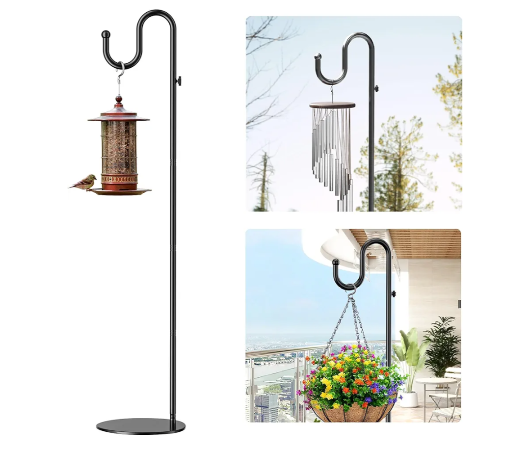 74" Shepherds Hook Stand for Plant: Hanging Bird Feeders, Plants, Lanterns, Wreath and Wind Chimes, Adjustable Free Standing Pole Holder with Heavy Duty Base for Indoor & Outdoor, Holds Up to 20 LBS