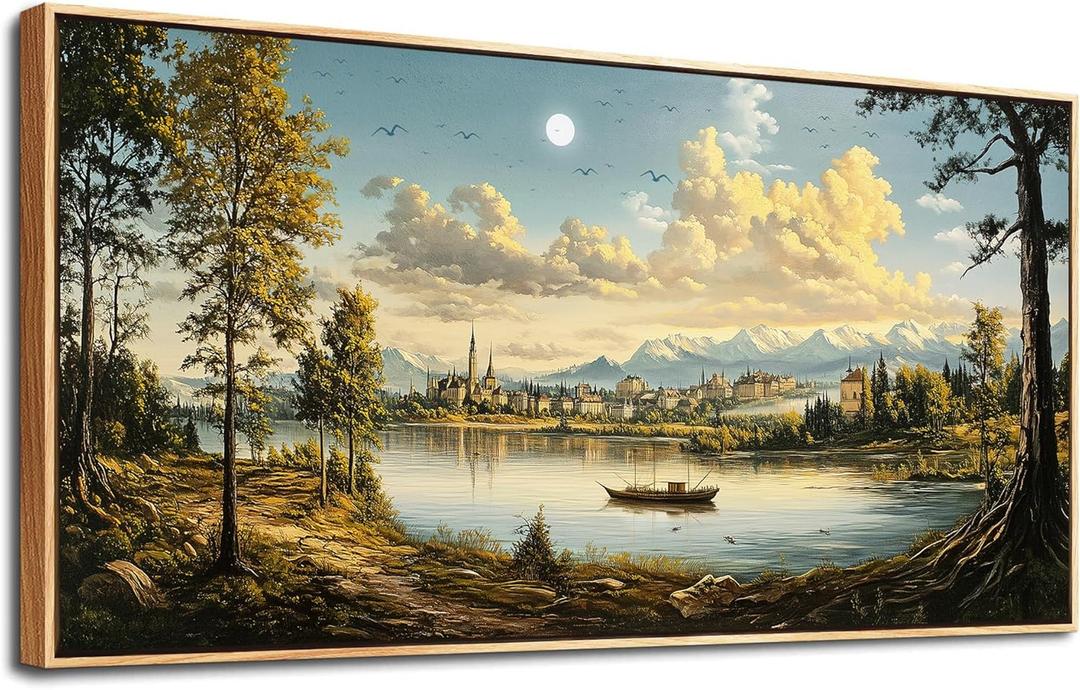 XIGUANGART Large Framed Wall Decor, Landscape Wall Art, Ocean Nature Wall Art, Mountain Forest Canvas Art Prints,Vintage Rustic Farmhouse Wall Decor Paintings for Living Room Bedroom Kitchen 60"X30"
