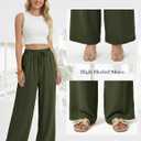 Women's Linen Wide Leg Pants Green, Beach Cover Up Palazzo Pant, High Waisted Casual Pant for Travel Teacher (XL)