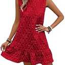 Women's Ruffle Hem Jacquard Dress Casual Sleeveless Tank Floral Mini Dress Smock Wedding Guest Dresses (Red, XX-Large)