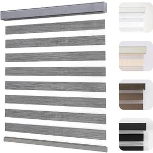 Joydeco Cordless Zebra Blinds for Windows, Dual Layer Light Control Window Blinds with Light-Proof Aluminum Cover, Free-Stop Roller Shades for Home & Office (Grey,61" W x 75" H) | 60% Blackout, Light-Sealing Headbox, Free-Stop System, OEKO-TEX Certified Dual Layer Light Control Roller Shades for Home