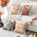 Artscope Fall Decorative Throw Pillow Covers 20x20 Inch Set of 4, Happy Fall Pumpkin Truck Thankful Grateful Blessed Outdoor Farmhouse Pillow Cases for Home Sofa Couch-Orange Beige