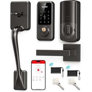 Smart Front Door Lock Set: Hornbill Keyless Entry Door Lock Deadbolt with Handle, Digital Keypad Smart Home System, Auto-Lock, Easy Install, Matte Black
