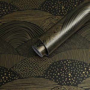Peel and Stick Wallpaper Dot/Line Contact Paper Black and Gold Wallpaper 17.3''x118'' Removable Self-Adhesive Wall Paper Room Decor Wall Covering Vinyl Rolls