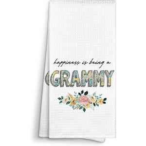 Grammy Gifts Kitchen Towels Decorative 16x24, Happiness is Being a Grammy Dish Towels Cloths Dishcloths Tea Towel Gifts for Grandma Grandmother Bathroom Kitchen Hand Towel Decor