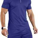 YTD Mens Short Sleeve Casual Polo Shirt and Shorts Sets Two Piece Summer Outfits Zip Polo Tracksuit Set for Men L