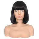 morvally Short Straight Bob Wig Heat Resistant Hair with Blunt Bangs Natural Looking Cosplay Costume Daily Wigs (14", 2# Black)