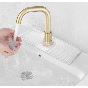 YATOISUR Sink Splash Guard 14.4 x 5.4 - Sink Faucet Mat with Faucet Water Catcher Mat & Soap Dish & Sponge Holder 3 in 1 - Silicone Faucet Handle Drip Catcher Tray for Kitchen RV & Bar Faucet, Clear