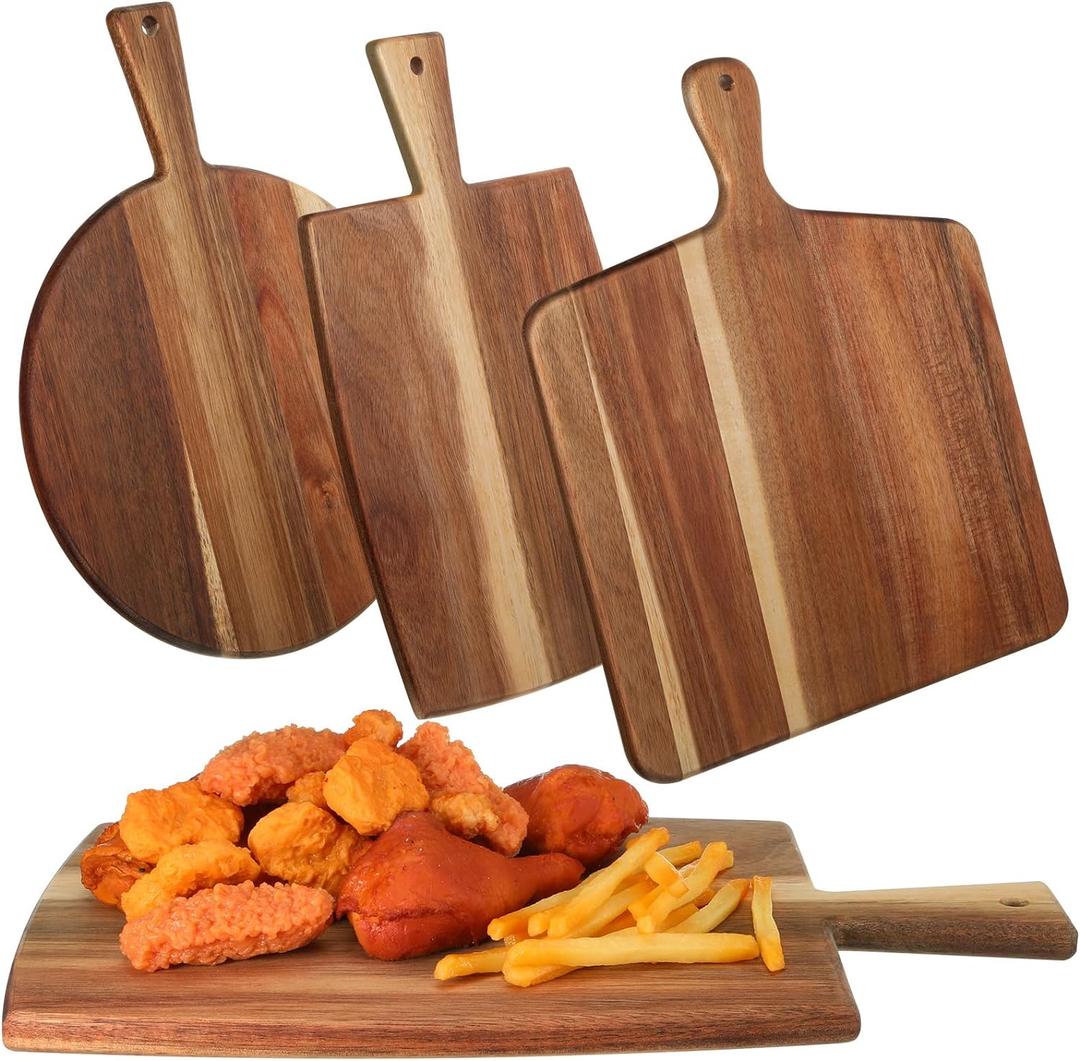 Zhehao 3 Pcs Acacia Wood Cutting Board Set with Handle for Charcuterie Cheese Chopping Serving Board Meat Bread Chopping Board Vegetables Fruit Kitchen Dining Room Decorative Wooden